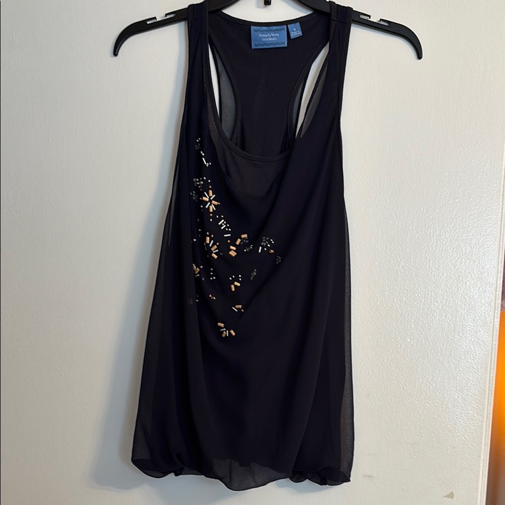 Navy Sleeveless Top with Bead Accents